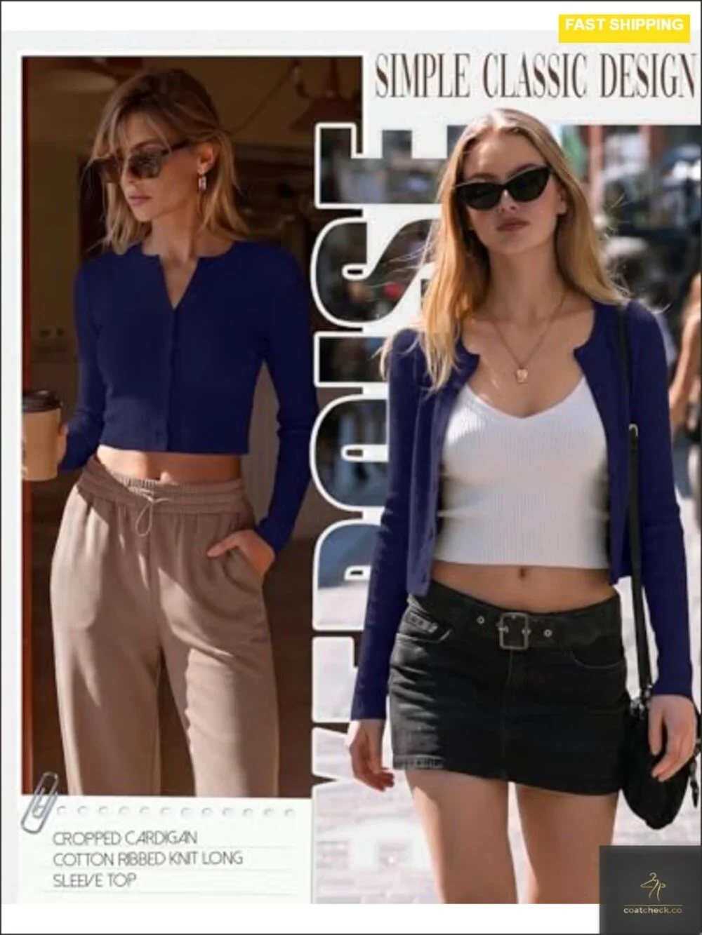 Cropped Cardigan Cotton Ribbed Knit Long Sleeve Crew Neck Open Front Button Down
